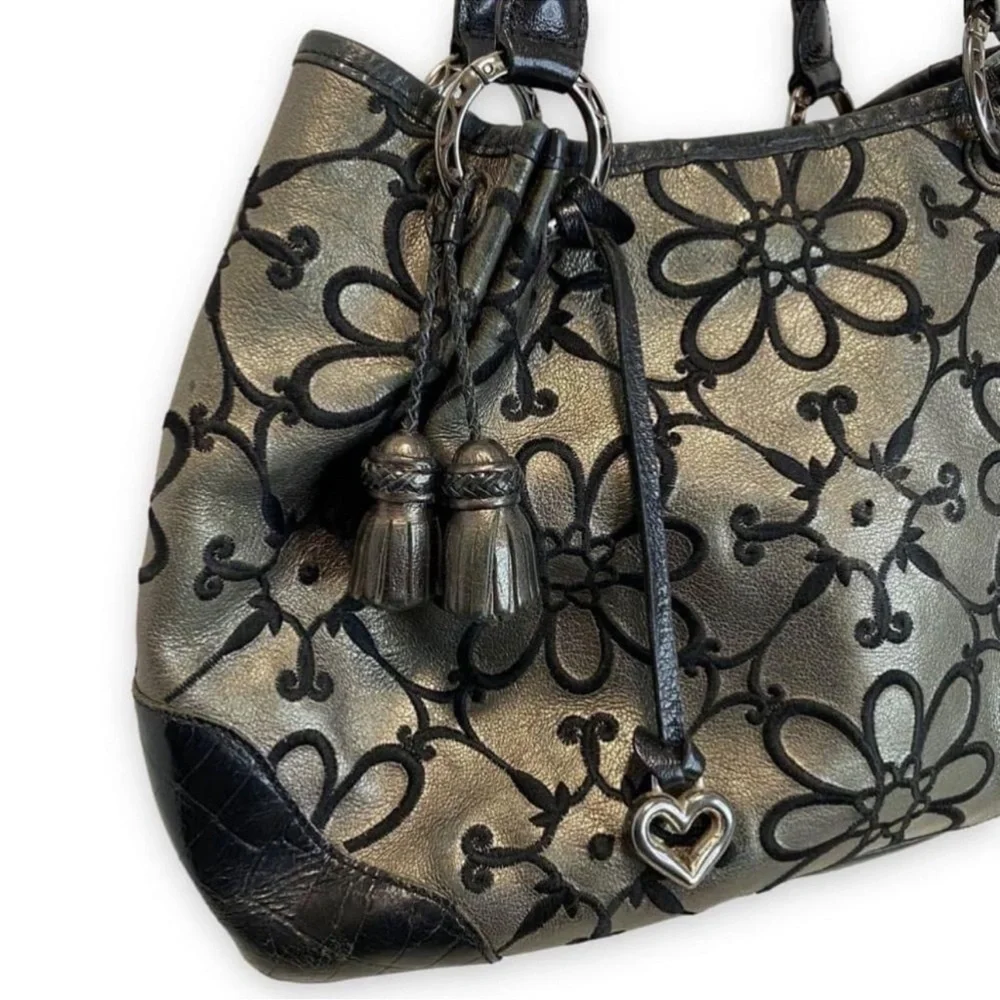 Brighton Valencia Gunmetal Pewter Floral Hobo Shoulder Handbag